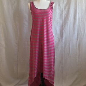 Pink & Grey Striped Cotton Blend Hi/Lo Maxi Dress